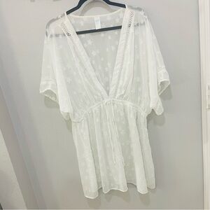 Oasis White Sheer Swimsuit Cover-Up with Textured Star Pattern Womens Size XXL